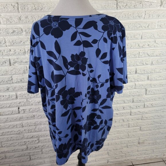 Catherines Womens Top 2X Plus 22W 24W Tee Tunic Blue Floral Cotton Blend FLO50E - Picture 5 of 9